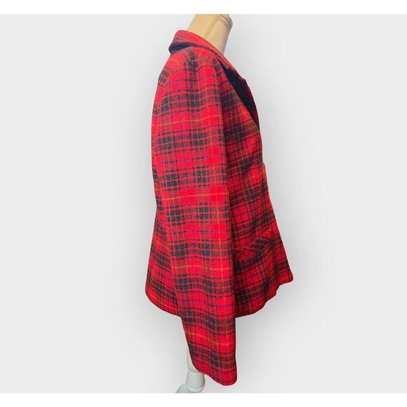 Vintage NY & Co Wool Plaid Chore Coat M Shacket Shirt Jacket Red Fall Fisherman - Picture 2 of 8